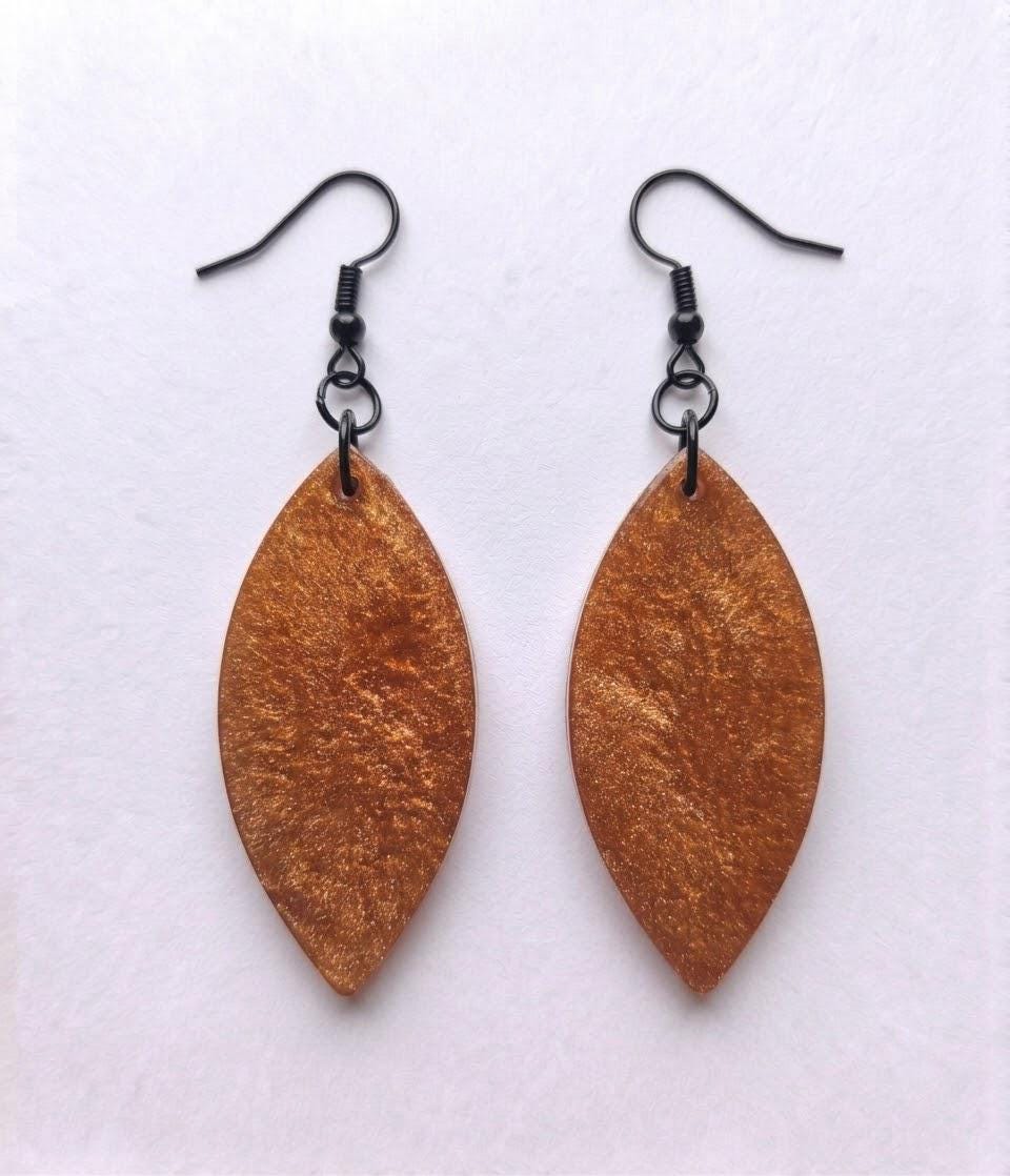 Handcrafted Epoxy Resin Marquis Earrings - Gothic Wearable Art