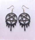 Handcrafted Epoxy Resin Melting Pentacle Earrings - Gothic Wearable Art