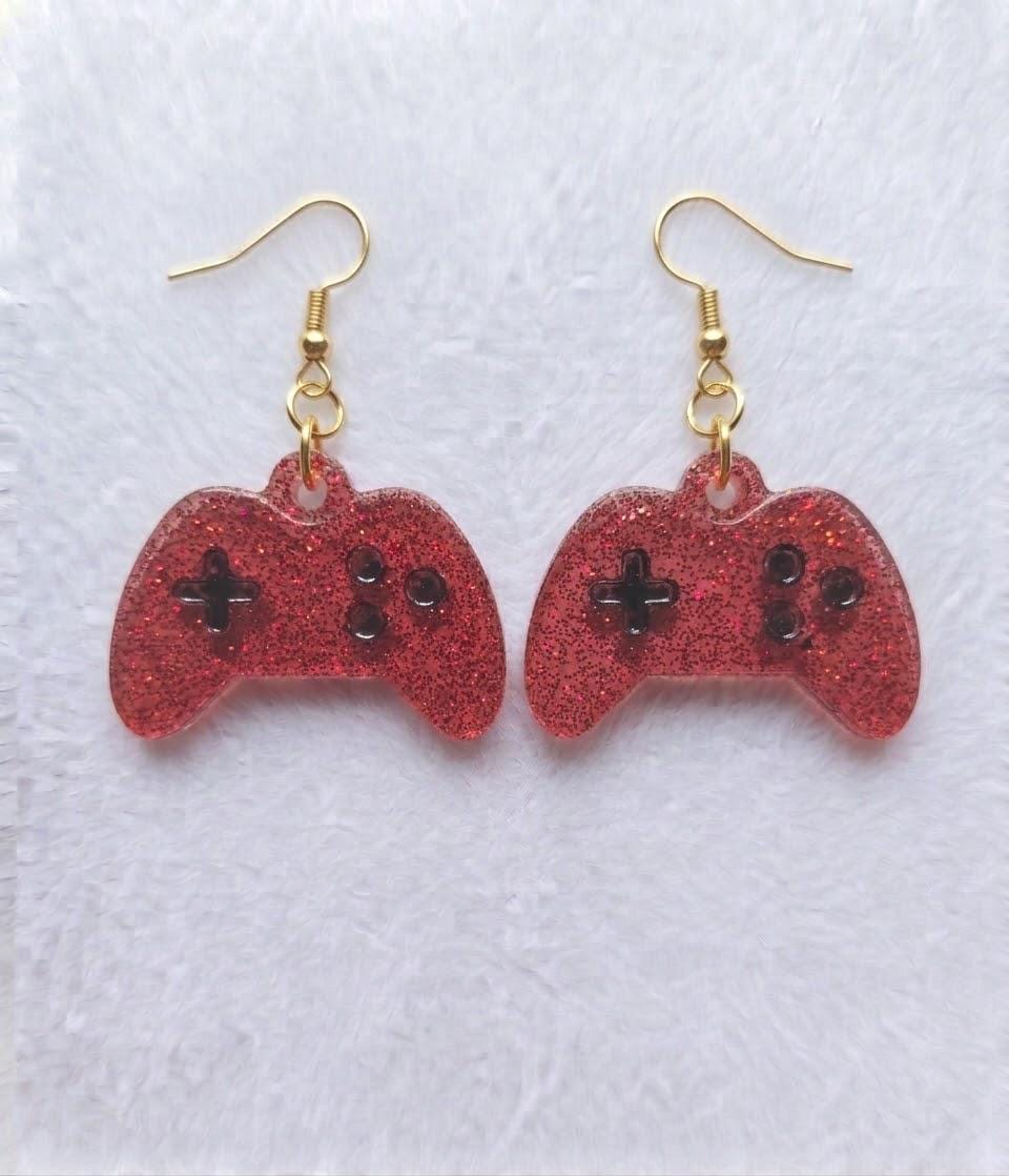 Handcrafted Epoxy Resin XBOX Controller Earrings - Gothic Wearable Art