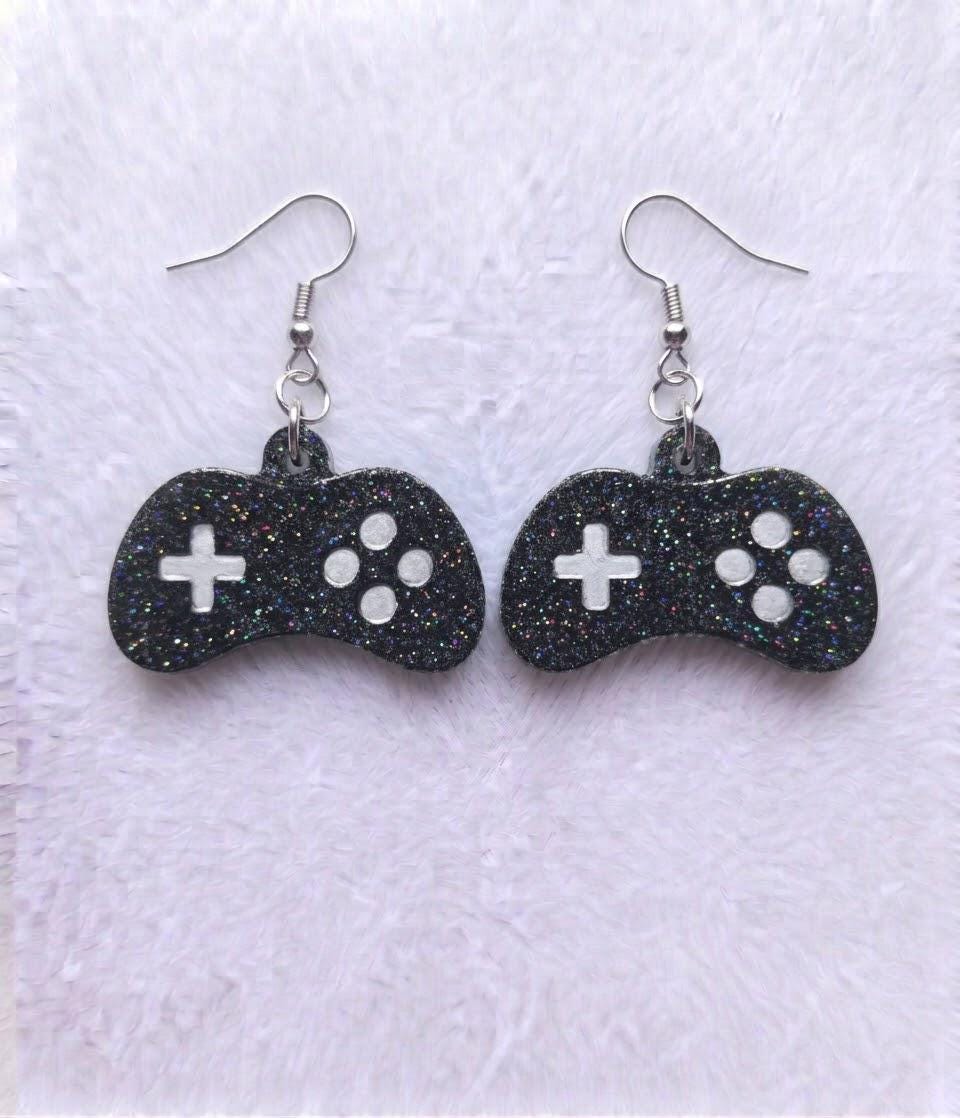 Handcrafted Epoxy Resin Sega Controller Earrings - Gothic Wearable Art
