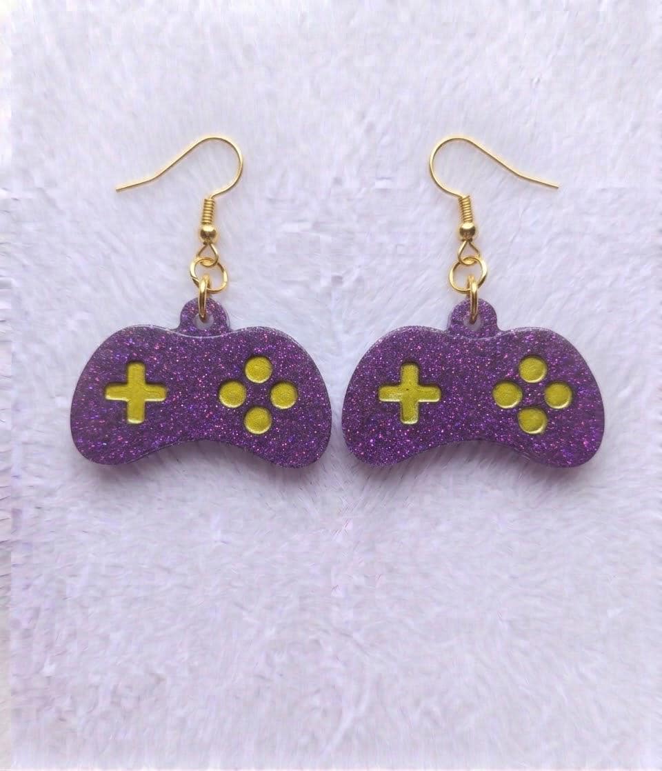 Handcrafted Epoxy Resin Sega Controller Earrings - Gothic Wearable Art