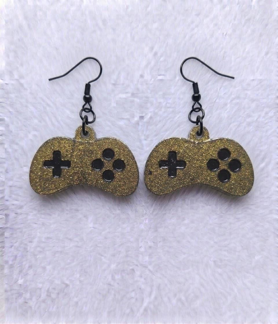 Handcrafted Epoxy Resin Sega Controller Earrings - Gothic Wearable Art