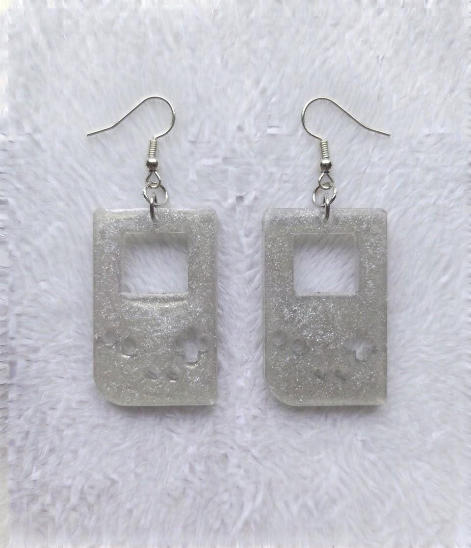 Handcrafted Epoxy Resin Game Boy Imprint Earrings - Gothic Wearable Art