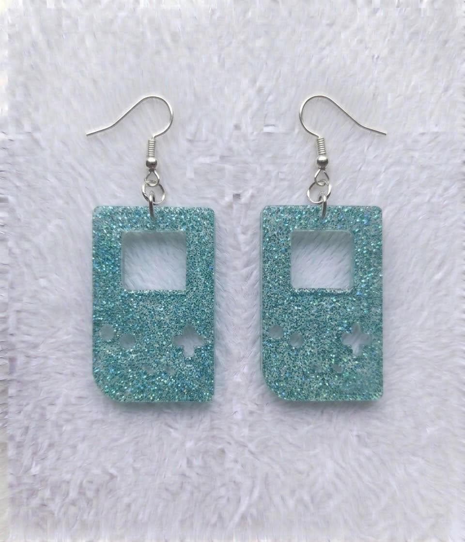 Handcrafted Epoxy Resin Game Boy Imprint Earrings - Gothic Wearable Art