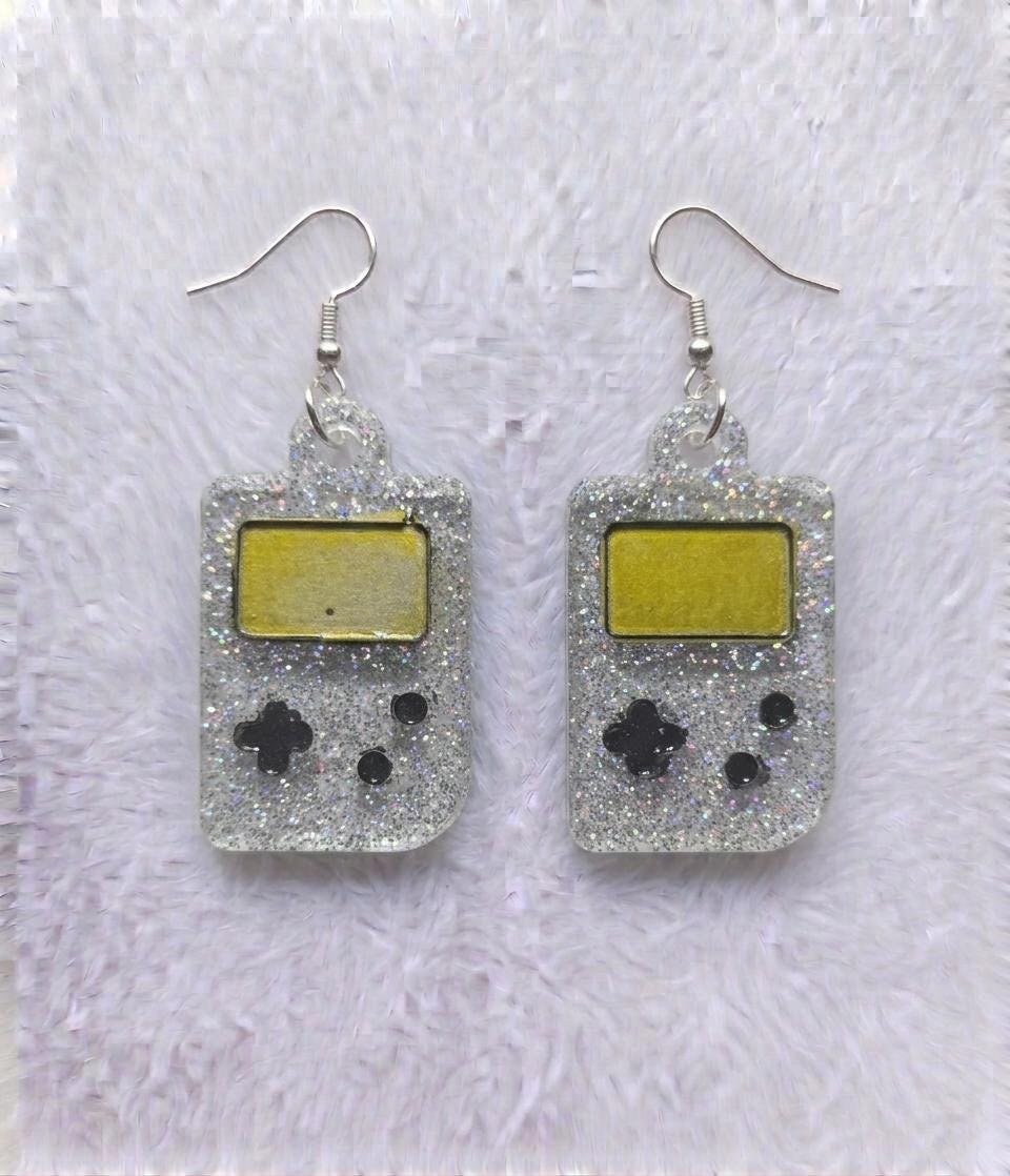 Handcrafted Epoxy Resin Game Boy Earrings - Gothic Wearable Art
