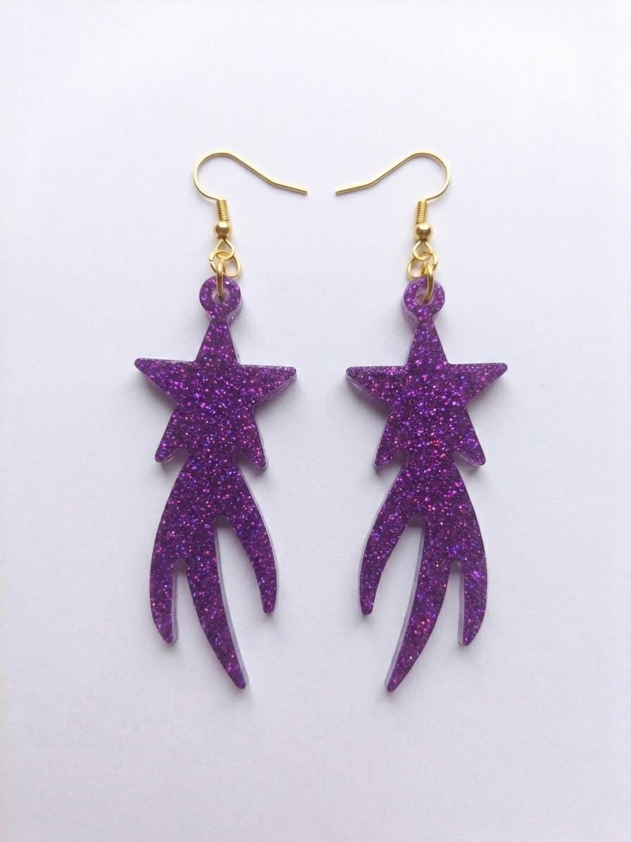 Handcrafted Epoxy Resin Shooting Star Earrings - Gothic Wearable Art
