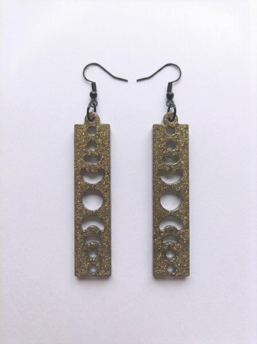 Handcrafted Epoxy Resin Moon Phase Linear Earrings - Gothic Wearable Art