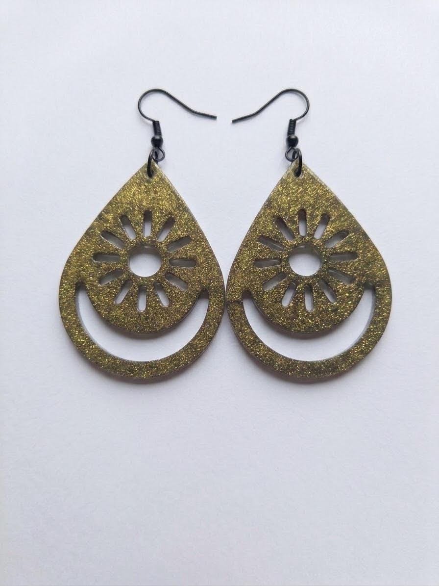 Handcrafted Epoxy Resin Sundrop Earrings - Gothic Wearable Art