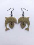 Handcrafted Epoxy Resin Dolphin Heart Earrings - Gothic Wearable Art