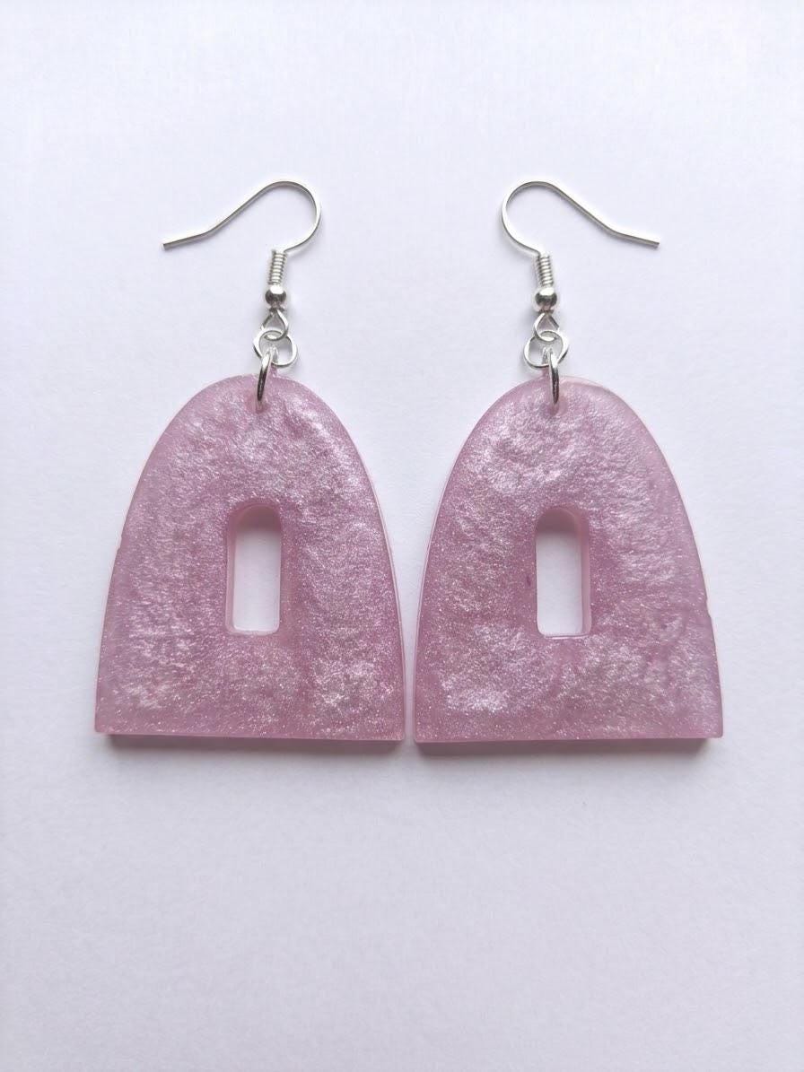 Handcrafted Epoxy Resin Geometric Arch Earrings - Gothic Wearable Art