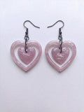 Handcrafted Epoxy Resin Dual Heart Earrings - Gothic Wearable Art