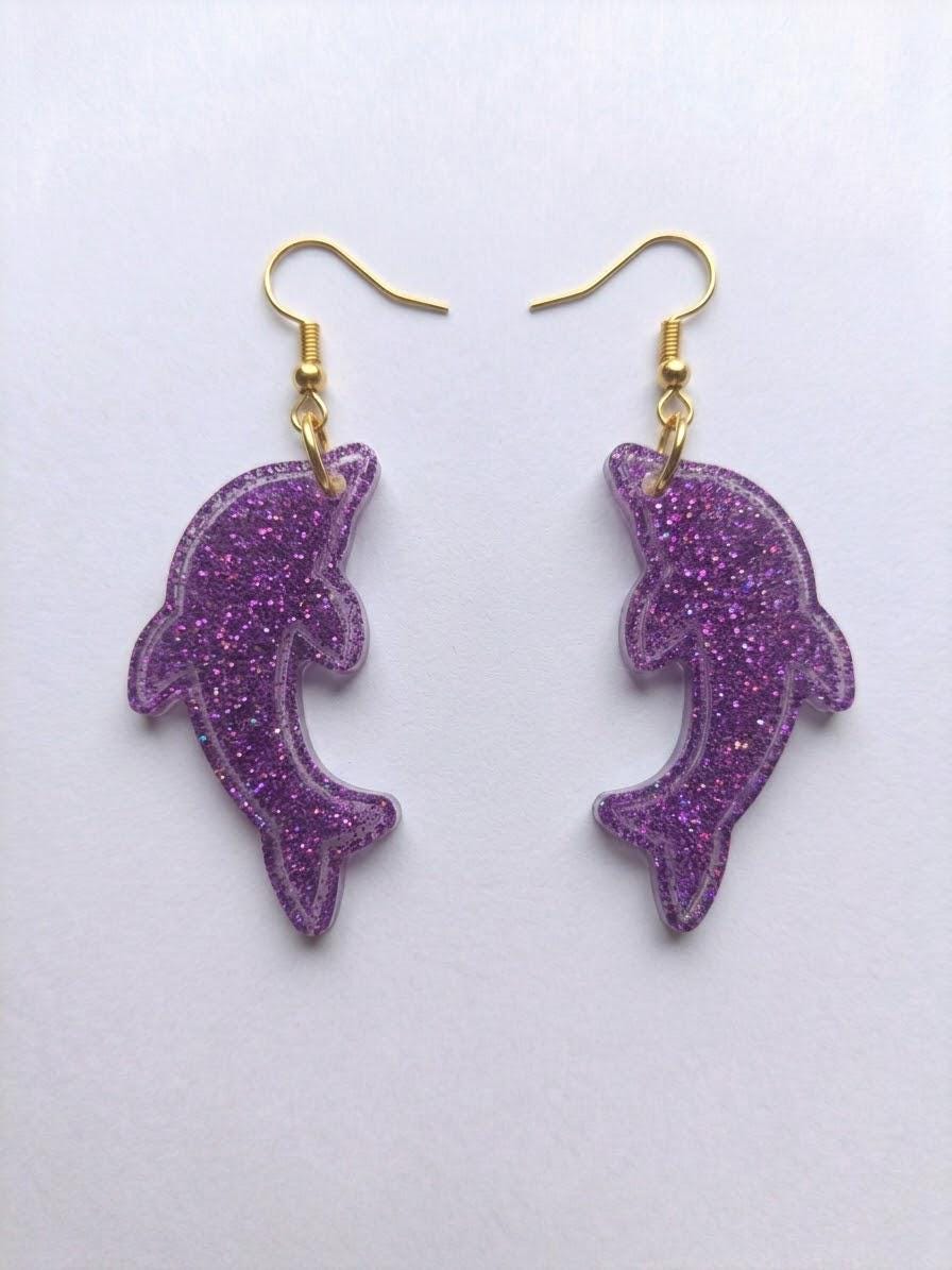 Handcrafted Epoxy Resin Dolphin Earrings - Gothic Wearable Art