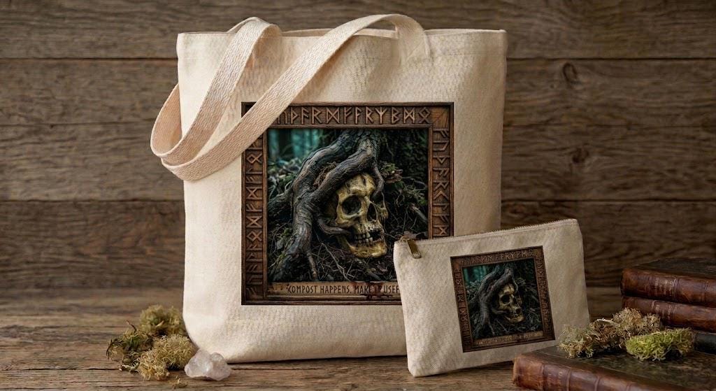Compost Happens Sublimation Printed Tote Bag & Matching Handbag Set - Gothic Wearable Art