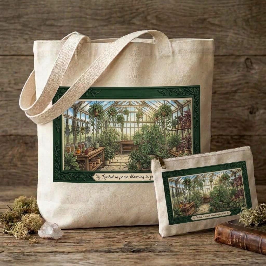 Rooted In Peace Sublimation Printed Tote Bag & Matching Handbag Set - Gothic Wearable Art