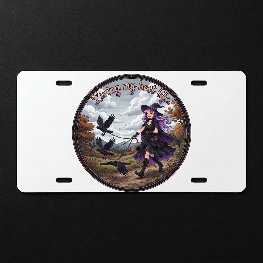 Living My Best Life Sublimation Printed Vehicle Plate For Your Ride or Wall Decor - Gothic Automotive Art