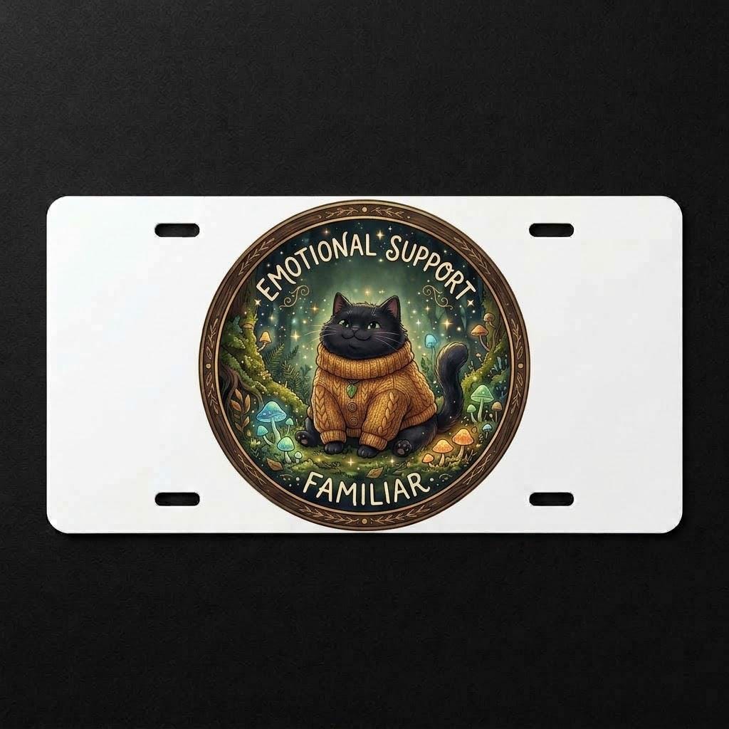 Emotional Support Familiar Sublimation Printed Vehicle Plate For Your Ride or Wall Decor - Gothic Automotive Art