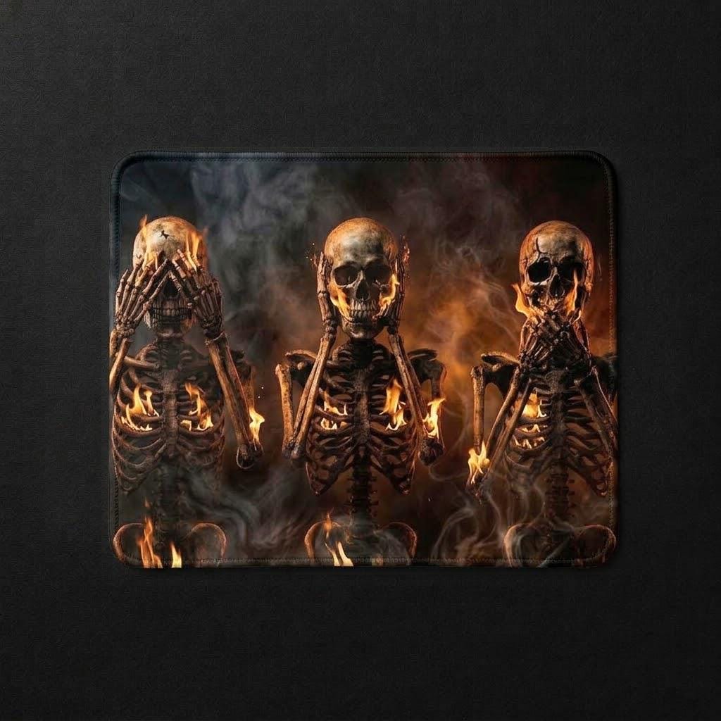 See, Hear, And Speak No Evil Sublimation Printed Standard Mouse Pad - Gothic Workspace Art